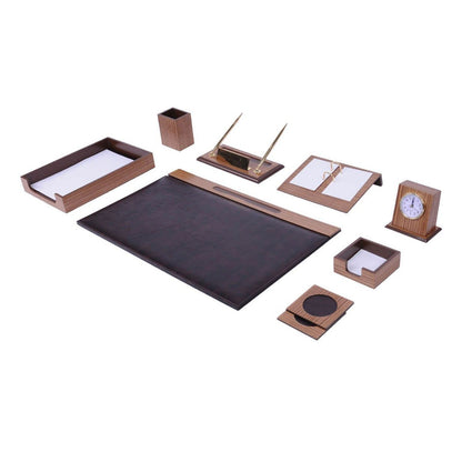 MOOG Zebrona Leather Desk Set-Brown- 11 PCS - Kool Products