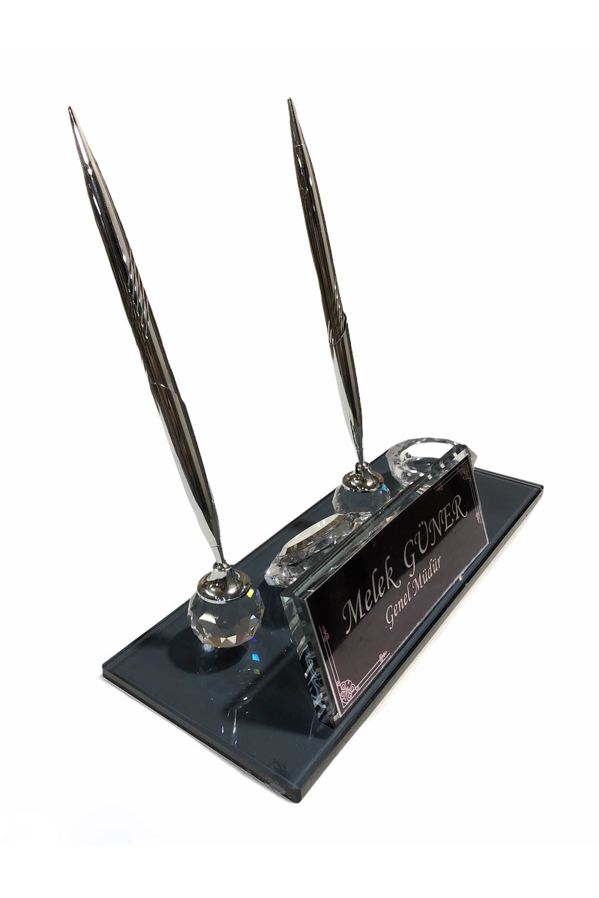 MOOG  Black Glass Desk Name Plate With Clock - Kool Products