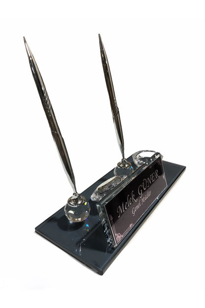 MOOG  Black Glass Desk Name Plate With Clock - Kool Products