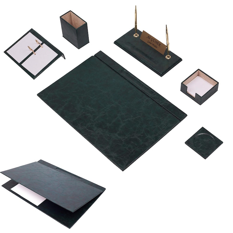 MOOG Leather Desk Set-8 Accessories - Black - 8 PCS - Kool Products