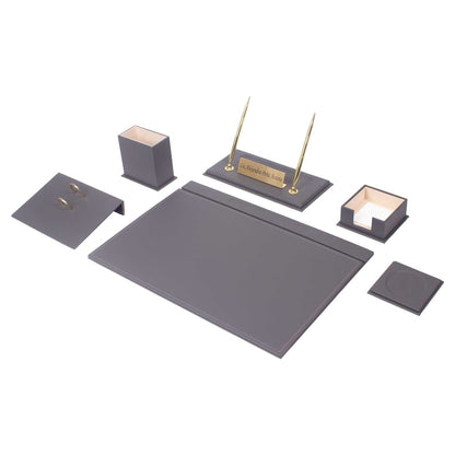 MOOG Leather Desk Set-8 Accessories - Brown - 8 PCS - Kool Products