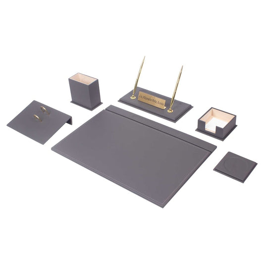 MOOG Leather Desk Set-8 Accessories - Gray - 8 PCS - Kool Products
