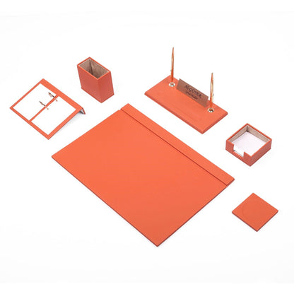 MOOG Leather Desk Set-8 Accessories - Orange  - 8 PCS - Kool Products