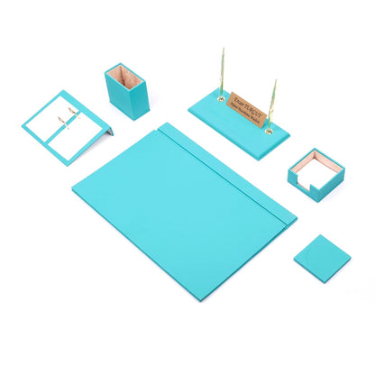 MOOG Leather Desk Set-8 Accessories - Turquoise - 8 PCS - Kool Products