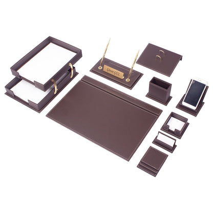MOOG Luxury Desk Set - Double Document Tray- Brown - 13 PCS - Kool Products
