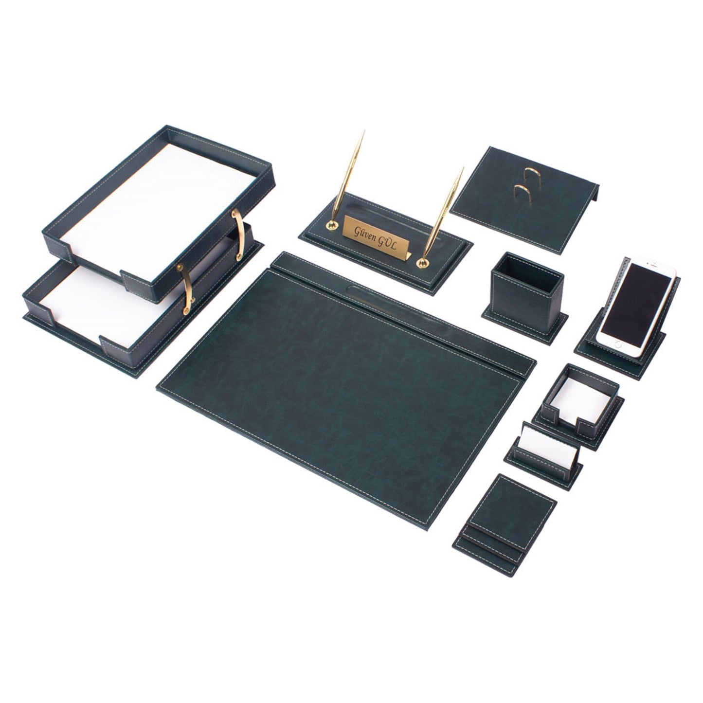 MOOG Luxury Desk Set - Double Document Tray- Brown - 13 PCS - Kool Products