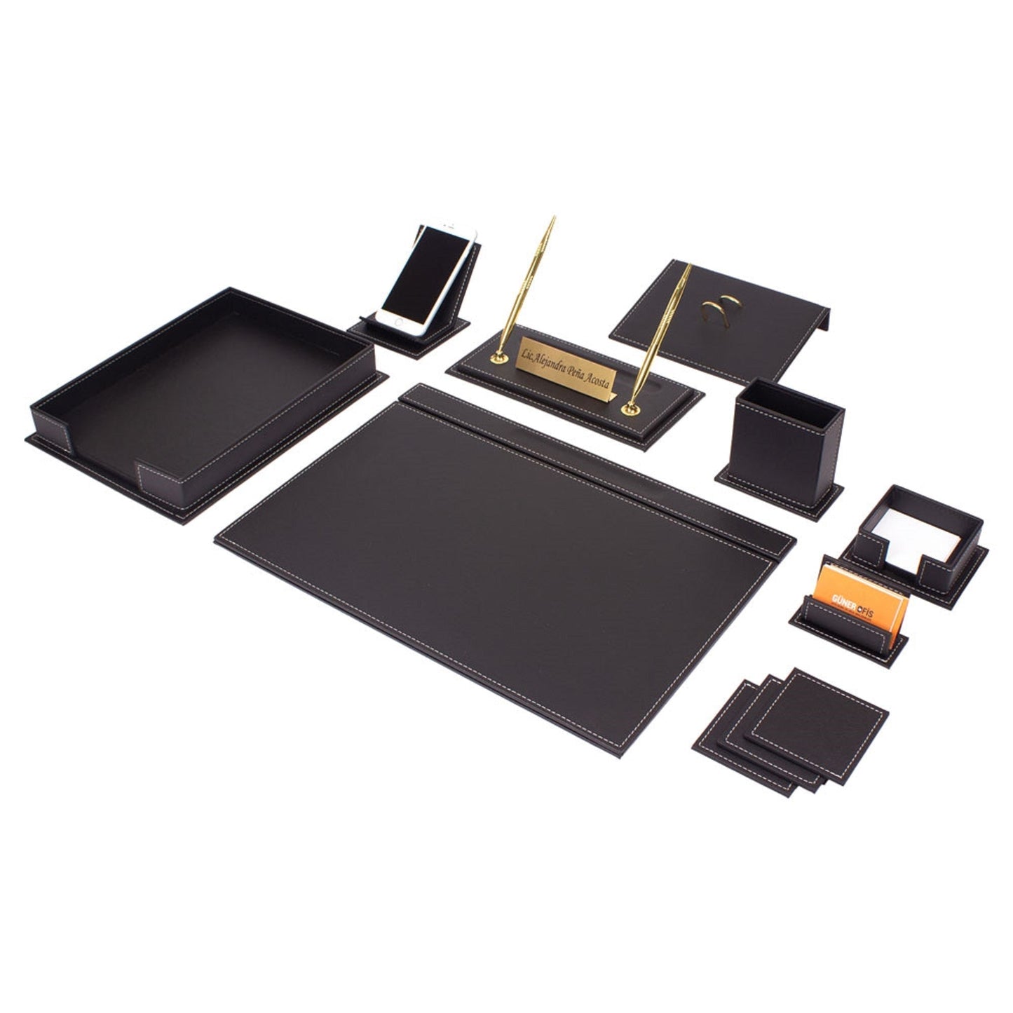 MOOG Luxury Desk Set - Single Document Tray- Black- 13 PCS - Kool Products
