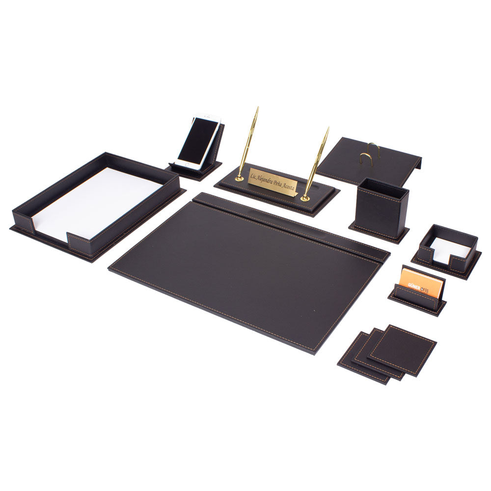 MOOG Luxury Desk Set - Single Document Tray- Brown - 13 PCS - Kool Products