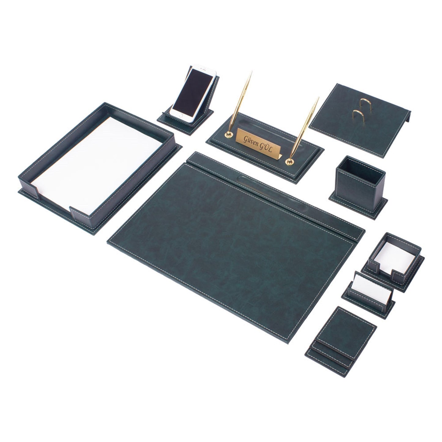 MOOG Luxury Desk Set - Single Document Tray- Green- 13 PCS - Kool Products