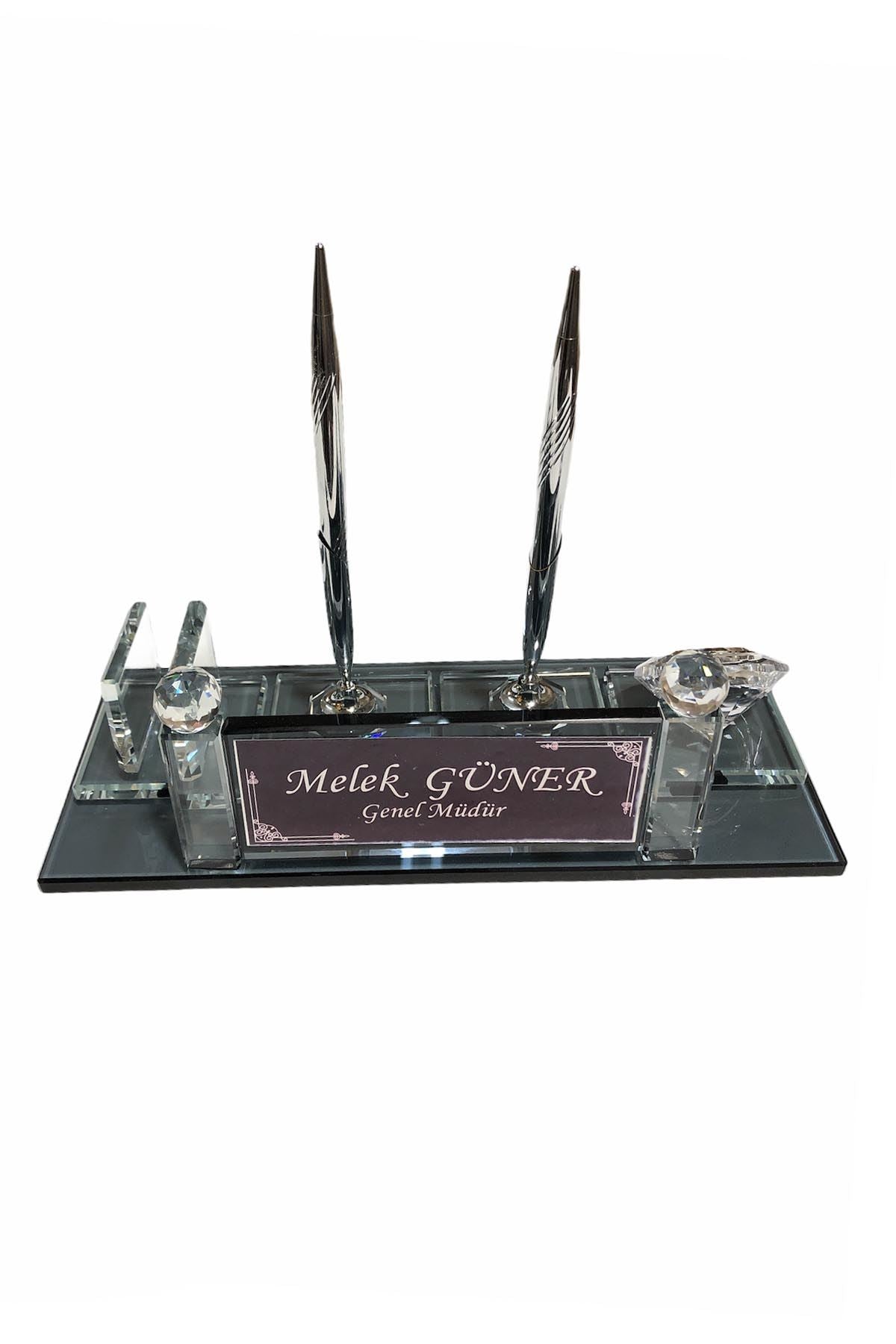 MOOG Black Glass Desk Name Plate With Clock - Kool Products
