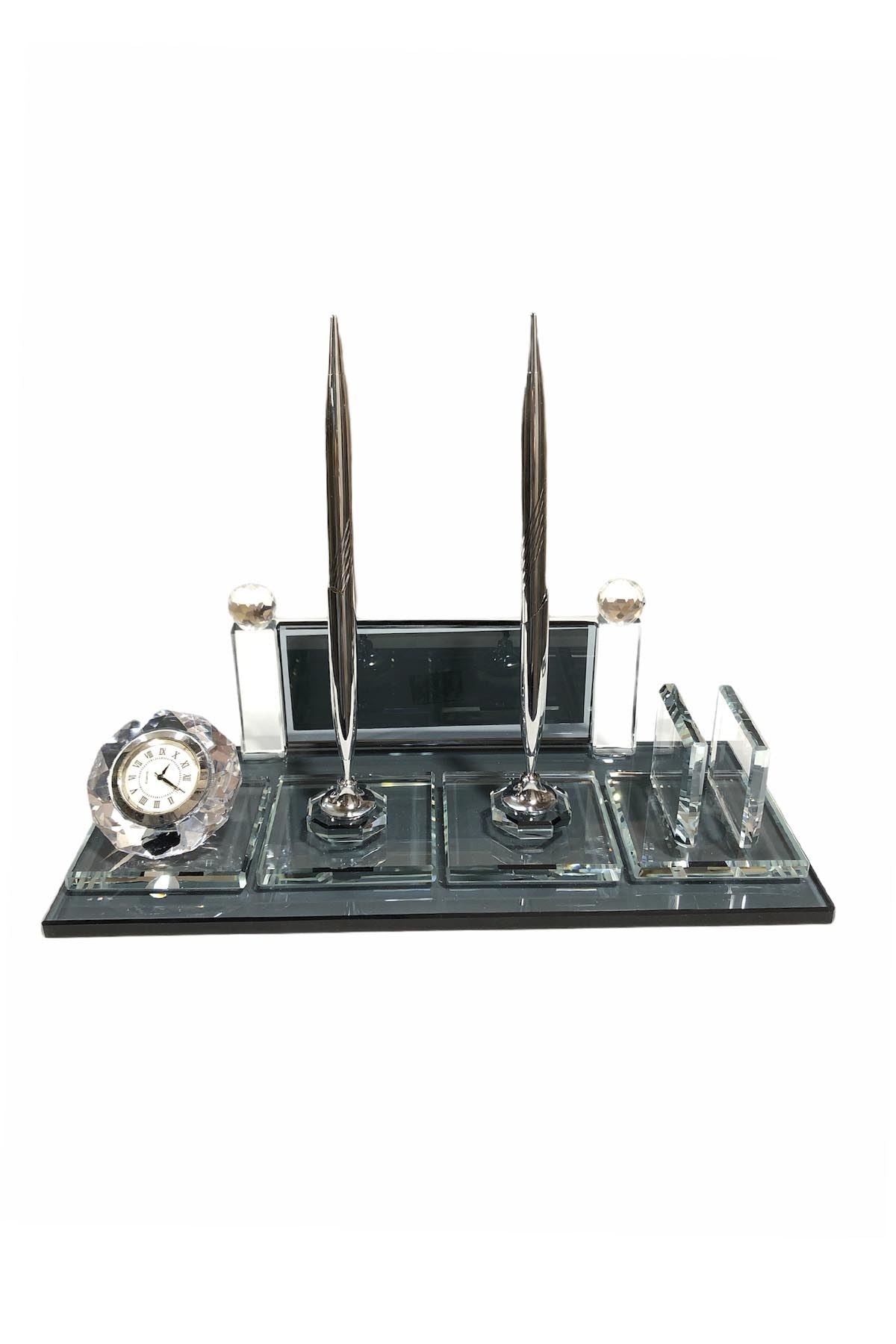 MOOG Black Glass Desk Name Plate With Clock - Kool Products