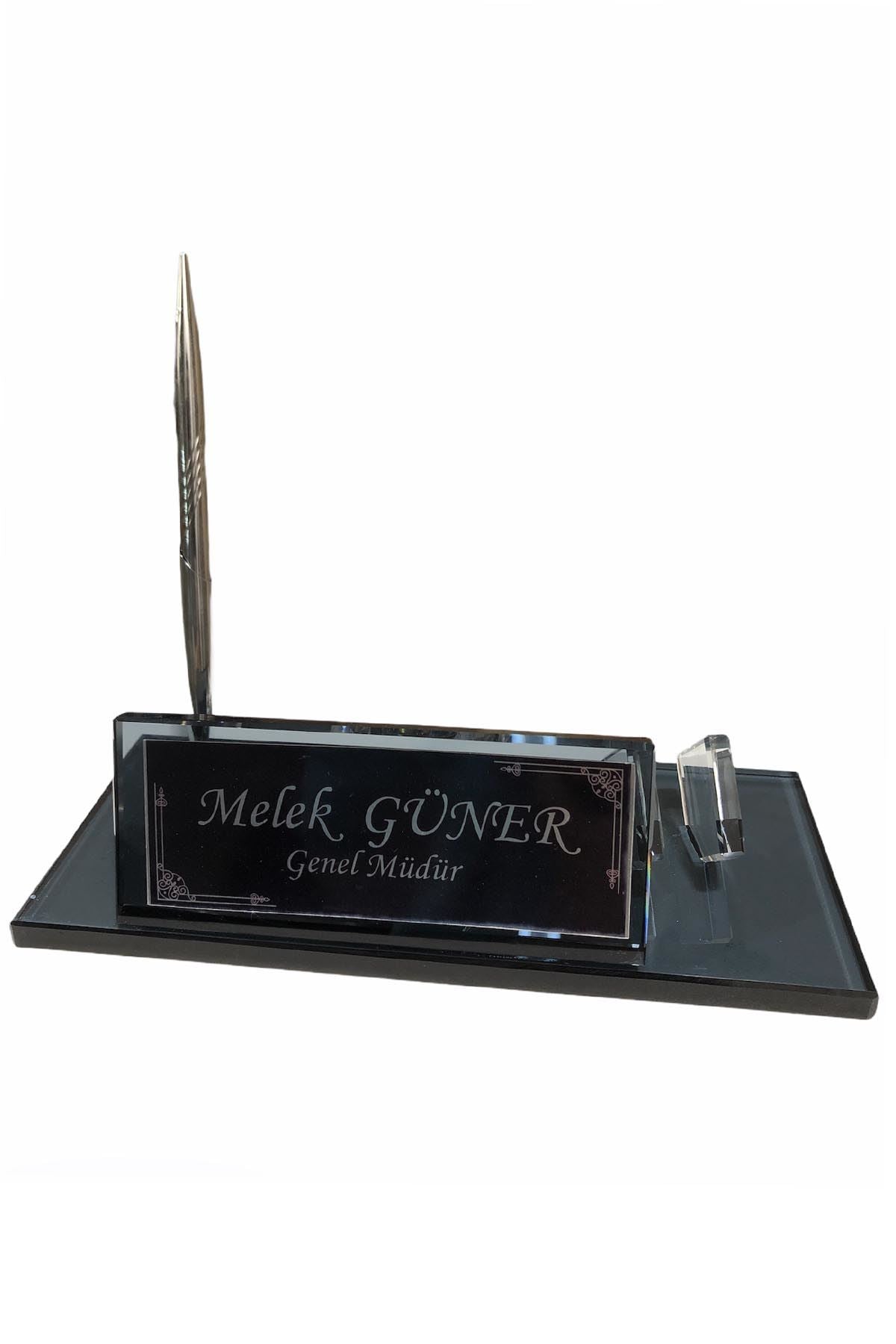 MOOG Black Glass Desk Name Plate With Clock - Kool Products
