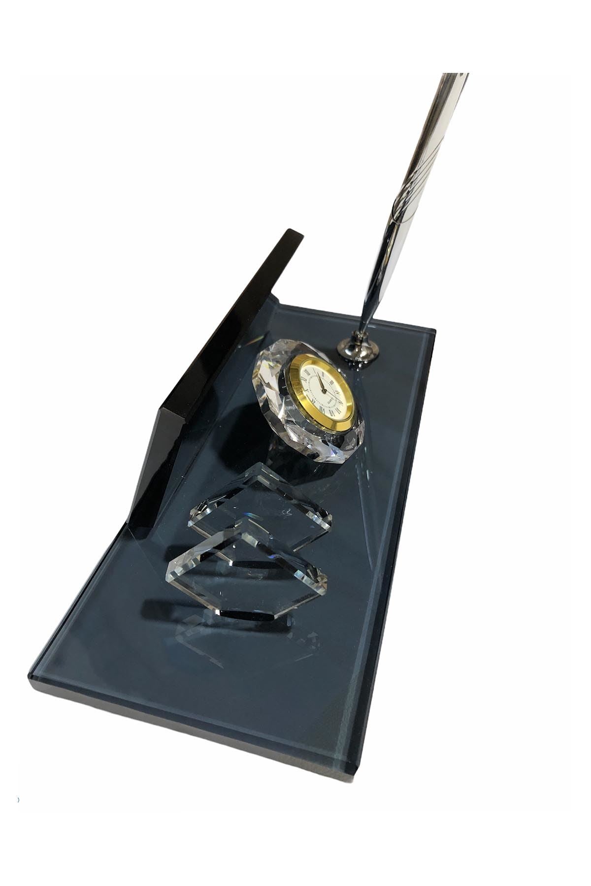 MOOG Black Glass Desk Name Plate With Clock - Kool Products