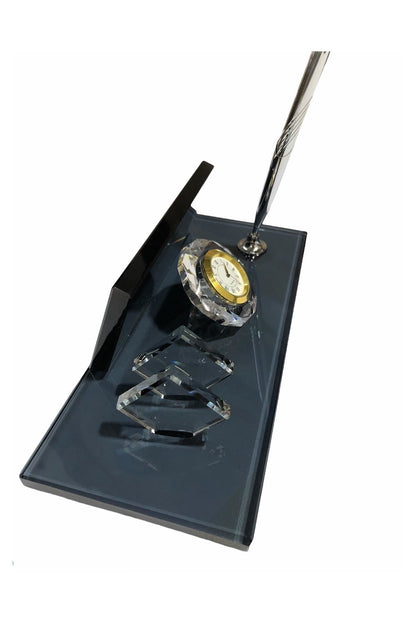 MOOG Black Glass Desk Name Plate With Clock - Kool Products