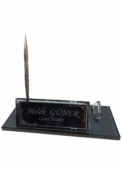 MOOG Black Glass Desk Name Plate With Clock - Kool Products
