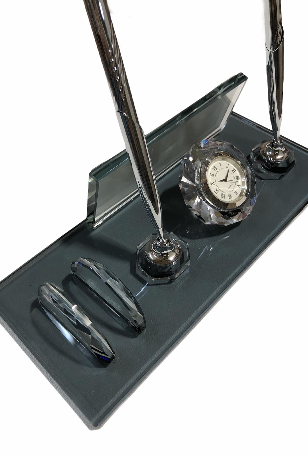 MOOG  Black Glass Desk Name Plate With Clock - Kool Products