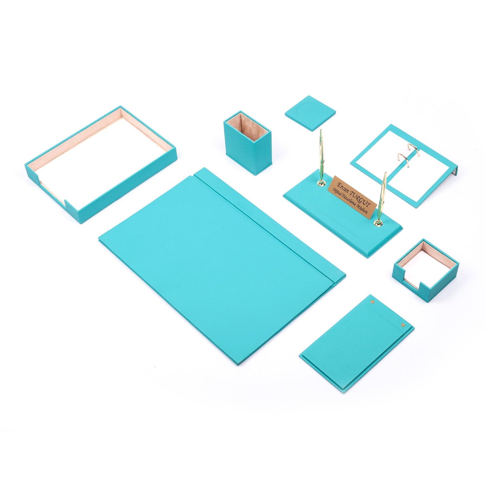 MOOG Leather Desk Set - Single Document Tray- Turquoise - 10 PCS - Kool Products