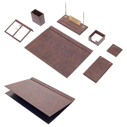 MOOG Leather Desk Set -Brown - 9 PCS - Kool Products
