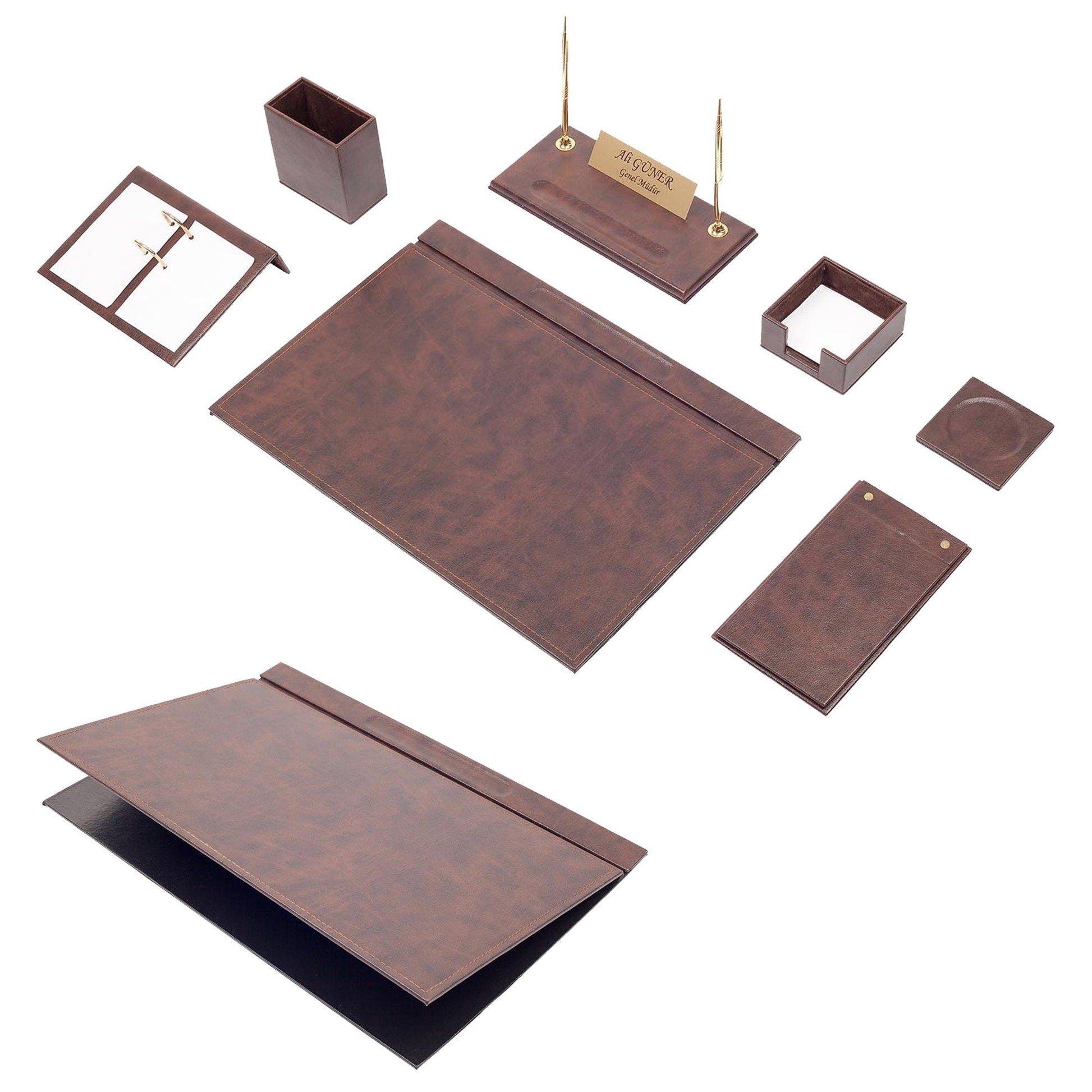 MOOG Leather Desk Set -Gray - 9 PCS - Kool Products