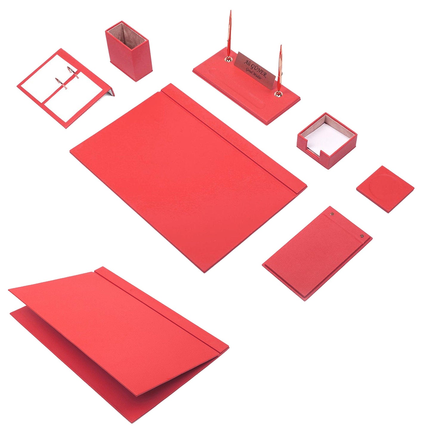 MOOG Leather Desk Set -Red - 9 PCS - Kool Products