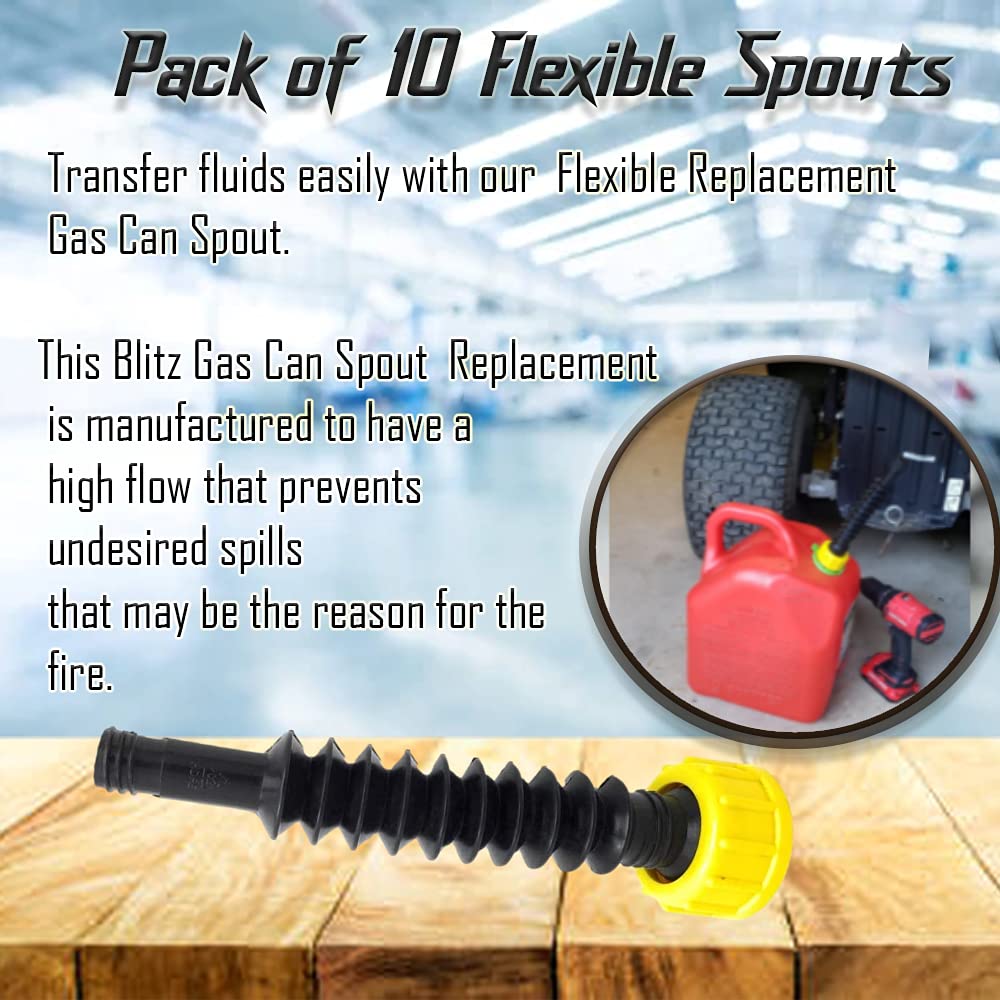 Flexible Replacement Gas Spout with Fine and Coarse Thread Caps (Pack of 10)