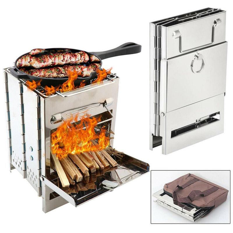 Wood Burning Camp Stove Folding Stainless Steel BBQ Outdoor Survival