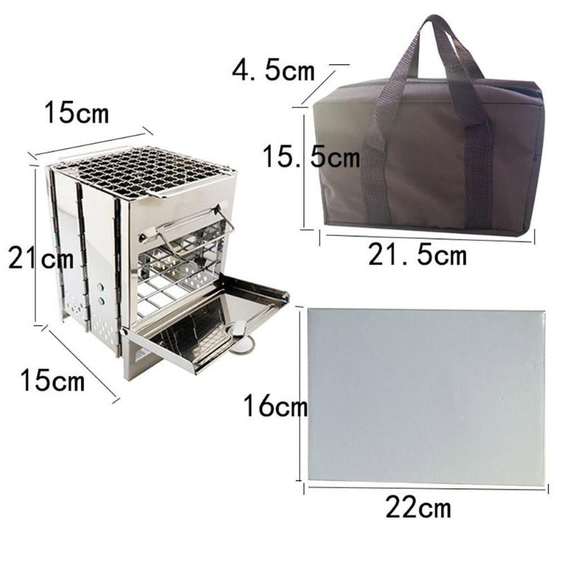Wood Burning Camp Stove Folding Stainless Steel BBQ Outdoor Survival