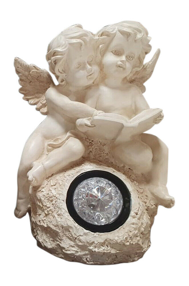Solar Powered Figurine With Two Angels READING (LIGHTS UP) 53.18 freeshipping - Kool Products