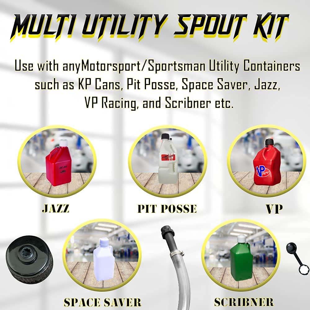 Multi utility spout kit, offering versatile and durable spouts for different containers, designed for secure and spill-free liquid dispensing.