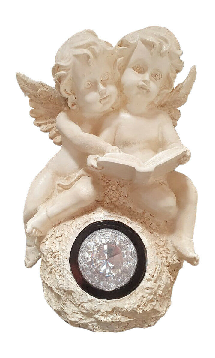 Solar Powered Figurine With Two Angels READING (LIGHTS UP) 53.18 freeshipping - Kool Products